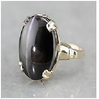                       CEYLONMINE-6.5 Carat Natural Black Cat's Eye Lehsunia Stone Ashtadhatu Adjustable Ring                                              