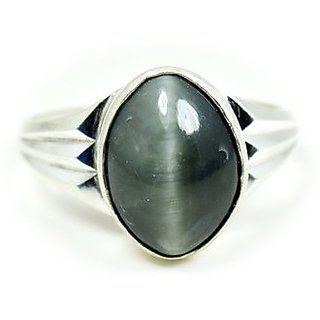                       CEYLONMINE-6.75 Ratti Black Cat's Eye Lehsunia Certified Gemstone Unheated and Untreated Ring                                              