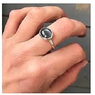                       CEYLONMINE-5.00 Ratti Black Lehsuniya Cat's Eye Stone Ashtadhatu Adjustable Ring                                              