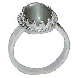                       CEYLONMINE-5 Ratti Black Cat's Eye Stone Silver Adjustable Ring                                              