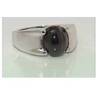                       CEYLONMINE-5.5 Ratti Black Cat's Eye Certified Gemstone Unheated and Untreated Ring for Unisex                                              