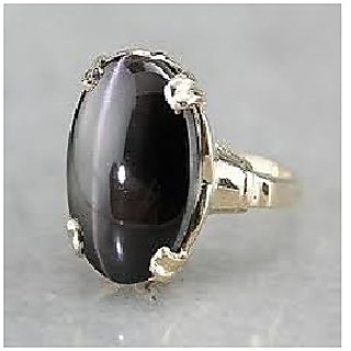                       CEYLONMINE-5.5 Carat Natural Black Cat's Eye Lehsunia Stone Ashtadhatu Adjustable Ring                                              