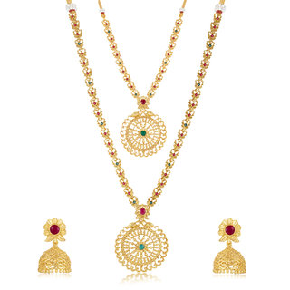 Sukkhi Eye-Catchy Gold Plated Long Haram Necklace Set For Women