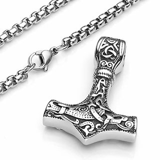                       ShivJagdamba  Thor's Hammer Necklace Jewelery Stainless Steel Sterling Silver Plated Pendant For Unisex                                              