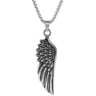 M Men Style Angle Wing Feather Locket With Chain Stainless Steel Sterling Silver Pendant Necklace Chain For Unisex