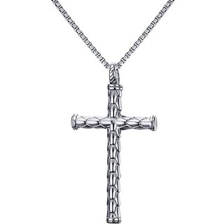                       M Men Style Christmas Gift High Polished Jesus Christ Cross Shape Sterling Silver Stainless Steel Pendant Set For Unisex                                              
