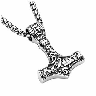                      M Men Style  Thor's Hammer Necklace Jewelery Stainless Steel Sterling Silver Plated Pendant For Unisex                                              