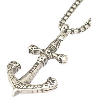                       M Men Style New Anchor Pendant With Chain Stainless Steel Silver Necklace Chain For Unisex                                              