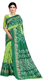 Shopkio Women's Silk Grometric Printed Green Colour Saree with Blouse Piece