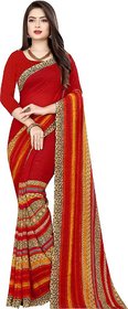 Shopkio Women's Georgette Floral Printed Red Colour Saree with Blouse Piece