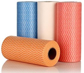 Non Wooven Fabric Disposable Handy Wipe Cleaning Cloth Roll Kitchen Cleaning Towel Roll (1 Roll-100 Sheets, Assorted)