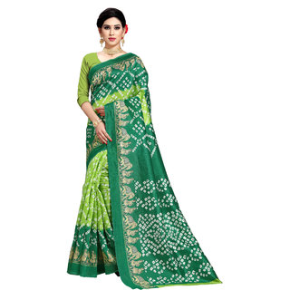                       Shopkio Women's Silk Grometric Printed Green Colour Saree with Blouse Piece                                              