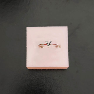                       M Men Style Anniversary Promise ValentineGift 'V'Alphabhet Adjustable Ring With CublicZirconia RoseGold Copper For Lady                                              
