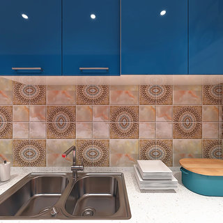                      JAAMSO ROYALS Multi Golden Square Marbel Tile Design Self Adhesive Kitchen Sticker Wallpaper (100CM X 60 CM)                                              