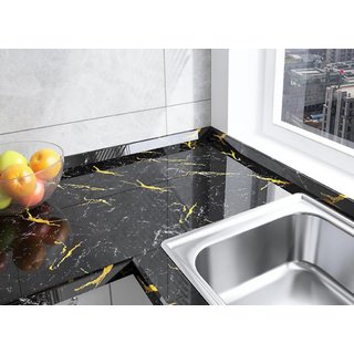                       JAAMSO ROYALS Black Marble Design Self Adhesive Oil - Proof Kitchen Wallpaper (500CM X 60 CM)                                              