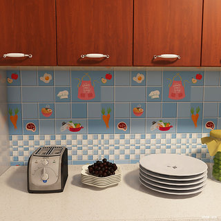                       JAAMSO ROYALS Blue Kitchen Vegetable and Fruit Design Self Adhesive Kitchen Sticker Wallpaper (1000CM X 60 CM)                                              