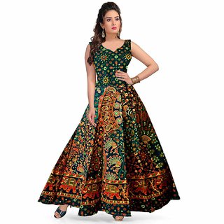 Buy Vastra Villa Women s Cotton Jaipuri Dress Sanganeri Printed