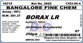 BORAX LR - 250gm DI-SODIUM TETRABORATE (Na2B4O7.10H2O)
