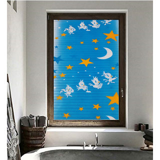                       JAAMSO ROYALS Blue Stars and Moon Design Window Sticker For Living Room ( 100CM X 45 CM )                                              