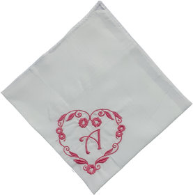 SAE Elegantly Embroidered Heart with Letter- A Cotton Hand Kerchief Pack of 1