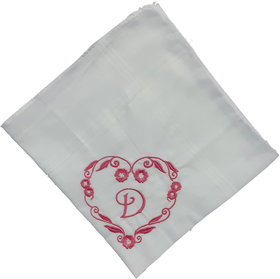 SAE Elegantly Embroidered Heart with Letter- D Cotton Hand Kerchief Pack of 1