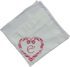 SAE Elegantly Embroidered Heart with Letter- E Cotton Hand Kerchief Pack of 1