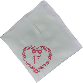 SAE Elegantly Embroidered Heart with Letter- F Cotton Hand Kerchief Pack of 1