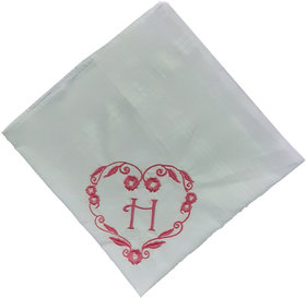 SAE Elegantly Embroidered Heart with Letter- H Cotton Hand Kerchief Pack of 1