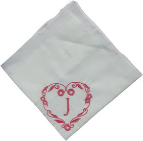 SAE Elegantly Embroidered Heart with Letter- J Cotton Hand Kerchief Pack of 1
