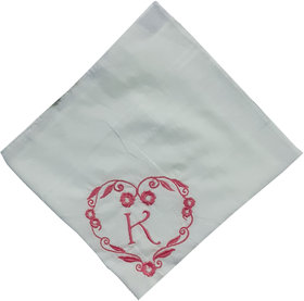 SAE Elegantly Embroidered Heart with Letter- K Cotton Hand Kerchief Pack of 1