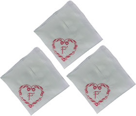 SAE Elegantly Embroidered Heart with Letter- F Cotton Hand Kerchief Pack of 3