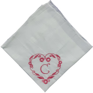 SAE Elegantly Embroidered Heart with Letter- C Cotton Hand Kerchief Pack of 1