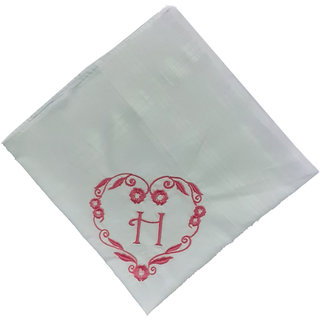 SAE Elegantly Embroidered Heart with Letter- H Cotton Hand Kerchief Pack of 1