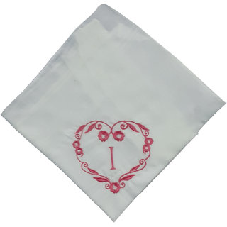 SAE Elegantly Embroidered Heart with Letter- I Cotton Hand Kerchief Pack of 1