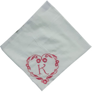                       SAE Elegantly Embroidered Heart with Letter- K Cotton Hand Kerchief Pack of 1                                              