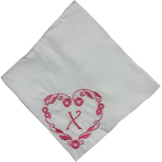                       SAE Elegantly Embroidered Heart with Letter- X Cotton Hand Kerchief Pack of 1                                              