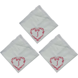                       SAE Elegantly Embroidered Heart with Letter- J Cotton Hand Kerchief Pack of 3                                              