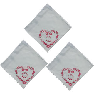                       SAE Elegantly Embroidered Heart with Letter- Q Cotton Hand Kerchief Pack of 3                                              