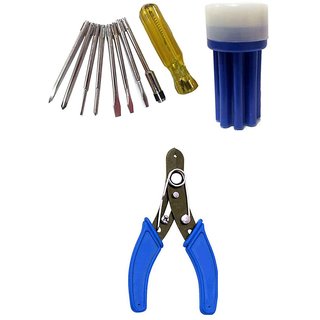                       Bizinto Iron Screw Driver Set With Line Tester and 8 Bits with free Cutter Plier                                              