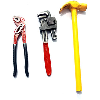                       JAMM Hand Tool Kit 3 in 1 Iron Hammer and 2 Adjustable Pliers Wrench. (Pack of 3)                                              