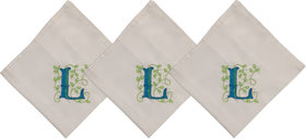 SAE Elegantly Embroidered Letter- L Cotton Hand Kerchief Pack of 3