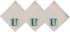 SAE Elegantly Embroidered Letter- U Cotton Hand Kerchief Pack of 3