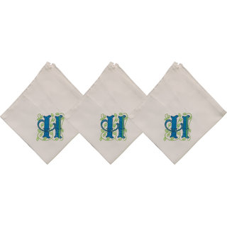                       SAE Elegantly Embroidered Letter- H Cotton Hand Kerchief Pack of 3                                              