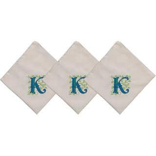                       SAE Elegantly Embroidered Letter- K Cotton Hand Kerchief Pack of 3                                              