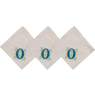                       SAE Elegantly Embroidered Letter- O Cotton Hand Kerchief Pack of 3                                              