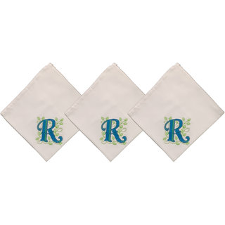                       SAE Elegantly Embroidered Letter- R Cotton Hand Kerchief Pack of 3                                              