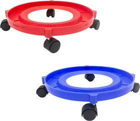 Jaycee Plastic Gas (LPG) Cylinder Roller Stand Flexible,Movable and Unbreakable with Wheels Pack of 2 Gas Cylinder Trolley (Red, Blue)