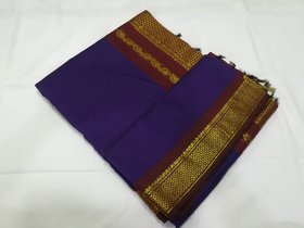 Women's Blue Solid Cotton Silk Saree With Blouse