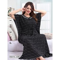 Women's 1pc Black Striped Printed Nighty  Nice Quality Satin Soft Night Gown Maxi 1439E Daily Limited Edition