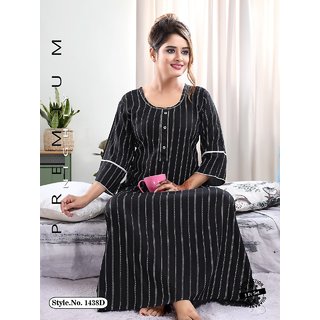 Women's 1pc Black Striped Printed Nighty Nice Quality Soft Night Gown Maxi 1438D Daily Limited Edition Bedroom Dress
